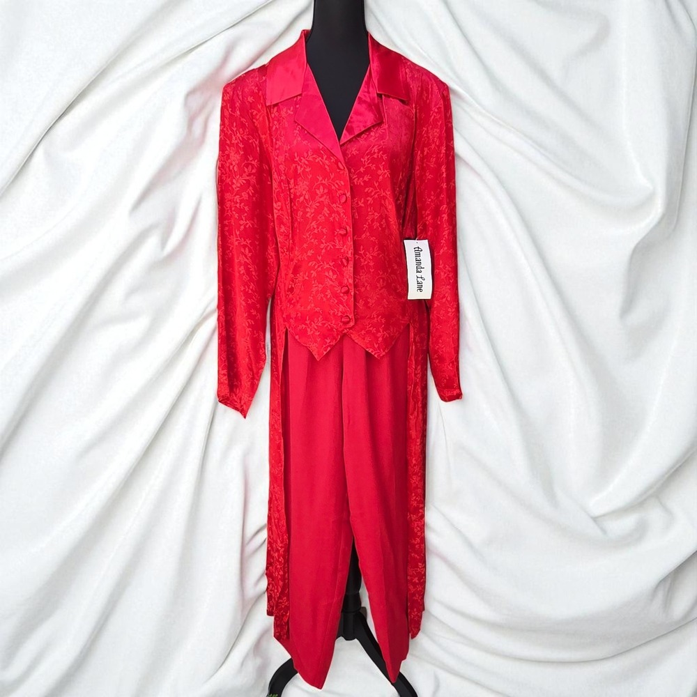 Vintage NWT Amanda Lane Red Floral Pant Suit Woman Plus Size‎ 22W Tuxedo Style